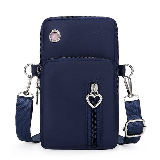 Women's Nylon Crossbody Phone Bag with Triple Zipper Compartments and Integrated Headphone Port