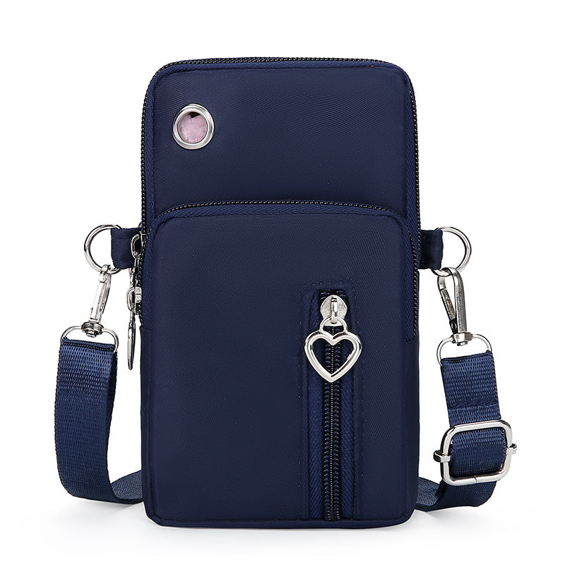 Women's Nylon Crossbody Phone Bag with Triple Zipper Compartments and Integrated Headphone Port