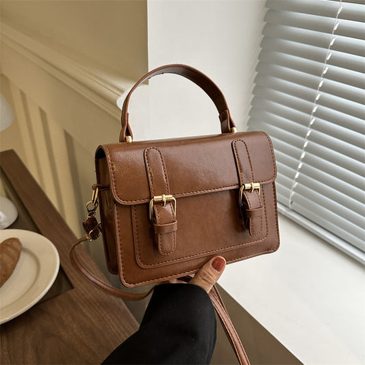 Crossbody Satchel Bag for Women with Front Flap and Buckle Detail
