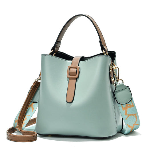 PU Leather Bucket Crossbody Bag with Adjustable Wide Strap