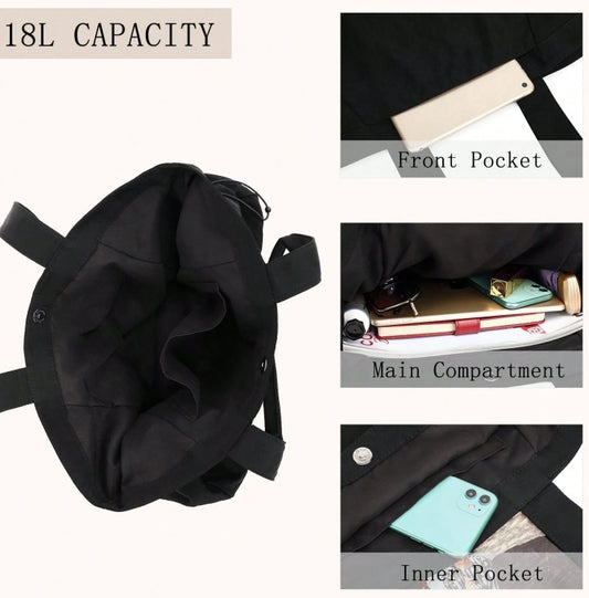 Tote Bag with 18L Capacity and Side-Cinch Drawstrings for Women