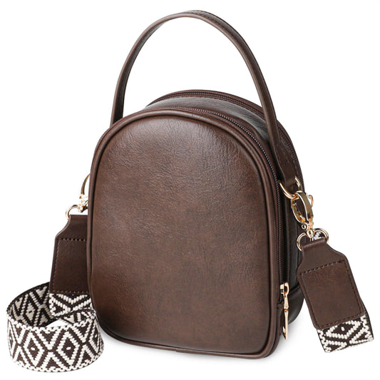 Small Crossbody Bag with Handle and Adjustable Wide Strap, Brown Synthetic Material 6.7 Inch