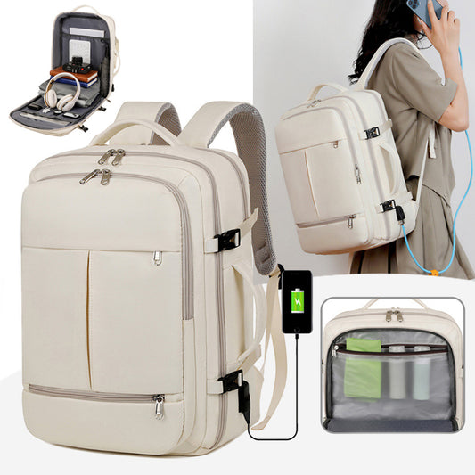 Unisex Laptop Travel Backpack with Integrated USB Charging Port and Luggage Strap