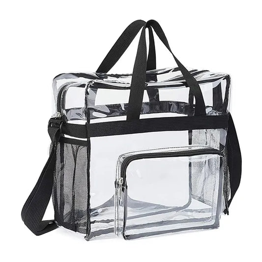 Unisex Clear Crossbody Tote Bag with Adjustable Strap and 4-Pocket Storage