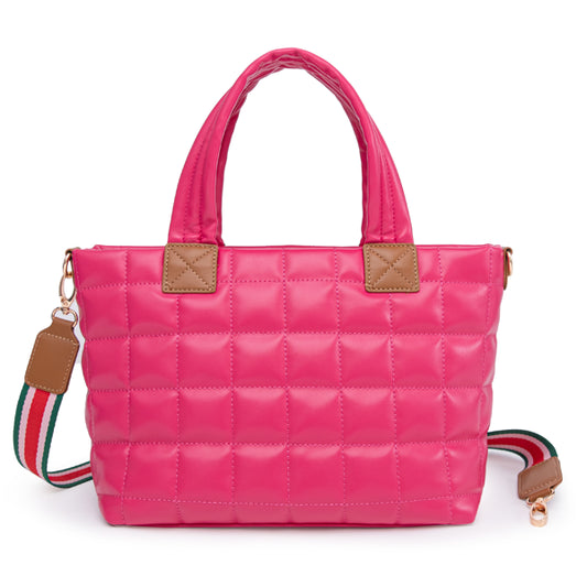 Quilted Tote Bag with Zipper Closure and Adjustable Strap, Rose Pink 11.4 Inch