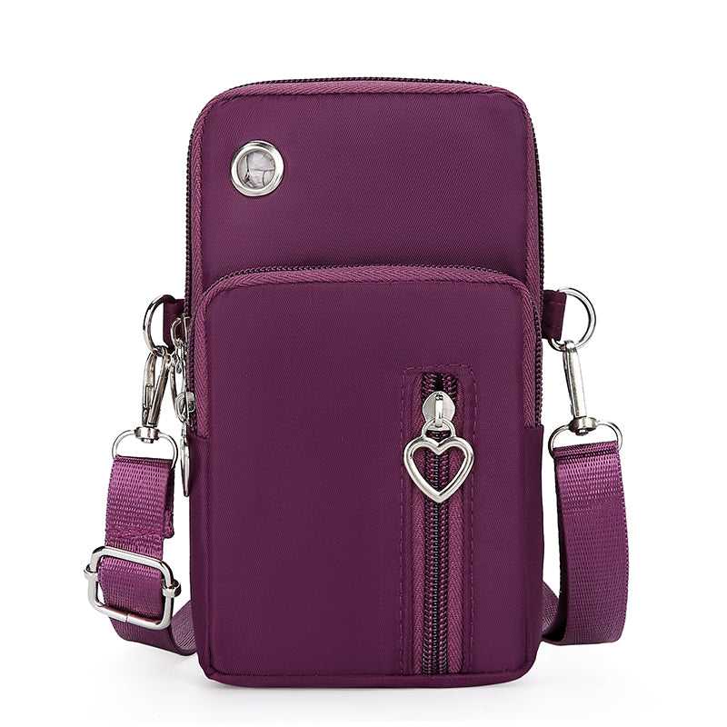 Women's Nylon Crossbody Phone Bag with Triple Zipper Compartments and Integrated Headphone Port